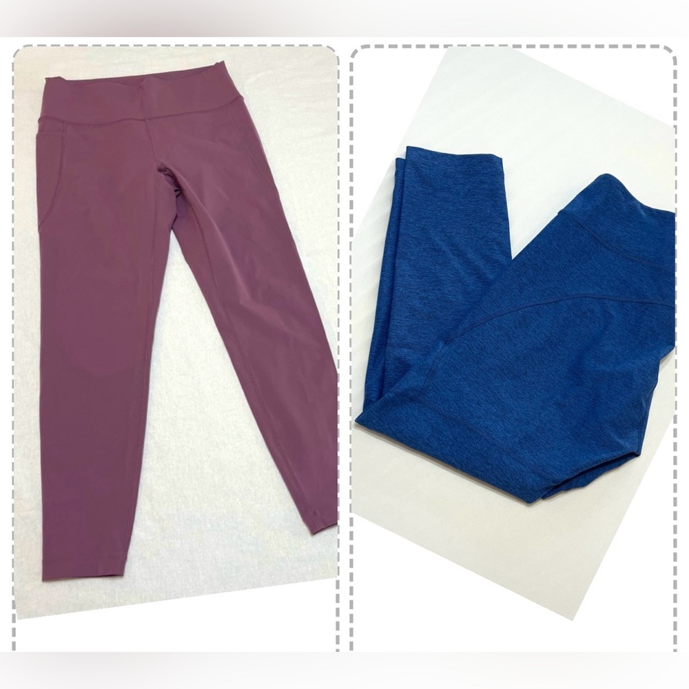 Outdoor Voices Women Legging Size Large Blue Wide Waistband Pull On Stretch Pant
